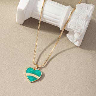 Heart Pendant Alloy Necklace X1217 - Gold & Green - One Size