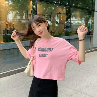 Wide Cropped Lettering Short-sleeve Top