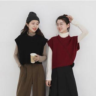 Mock-turtleneck Long-sleeve Top / Knit Vest