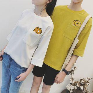 Couple Matching Print Corduroy Short-sleeve T-shirt