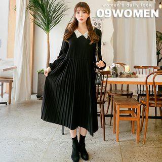 Plus Size Laced Chelsea-collar Pleated Long Dress