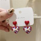 Bow Heart Alloy Dangle Earring 1 Pair - Red & Blue & White - One Size