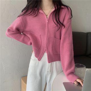 Lapel Zip Long-sleeve Cardigan