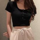 Short-sleeve Henley Crop Top
