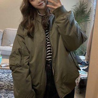 Reversible Fleece Zipped Jacket Beige & Dark Green - One Size
