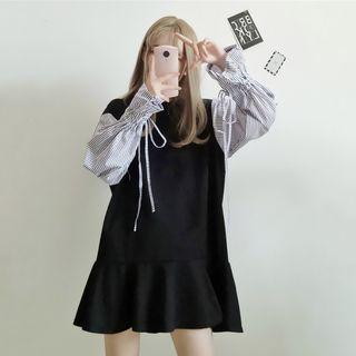 Long-sleeve Gather-cuff Panel Ruffle Dress