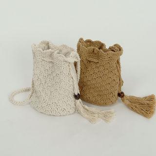 Tasseled Knit Bucket Bag