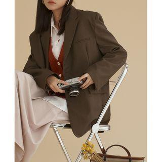 Plain Single-breasted Blazer Coffee - One Size