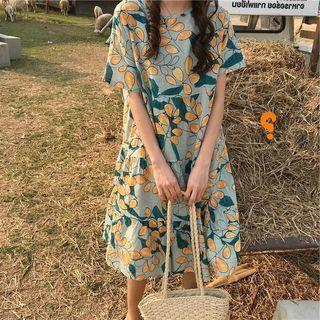 Short-sleeve Printed Dress Green - One Size