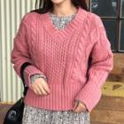 V-neck Wool Blend Cable-knit Top