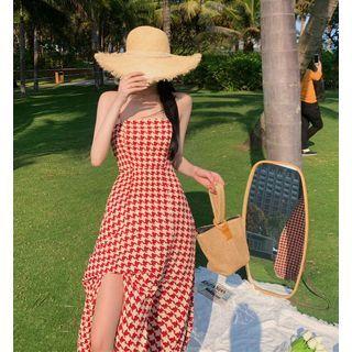 Strappy Houndstooth Midi A-line Dress