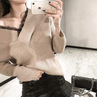 V-neck Lace-trim Sweater