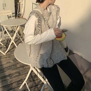 Contrast Stitching Sweater Vest Gray - One Size