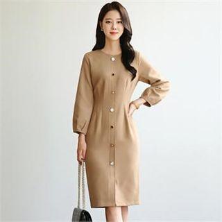 Tall Size Pintuck-front Button-trim Dress