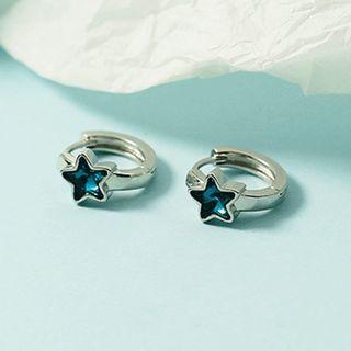 Star Rhinestone Alloy Hoop Earring Blue Star - Silver - One Size
