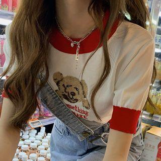Cartoon Print Short-sleeve Crop Top / Cropped Camisole Top
