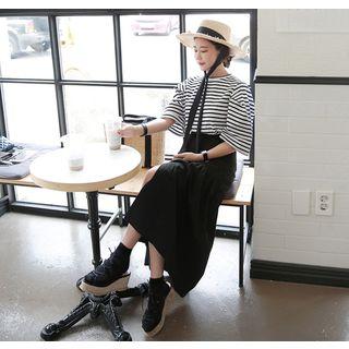 Elbow Puff-sleeve Striped Cotton Top