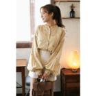 Balloon-sleeve Flower Embroidered Blouse