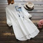 Embroidered Shirt Dress White - One Size