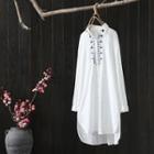 Pattern Embroidered Long-sleeve Shirt White - One Size
