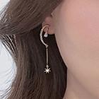 Rhinestone Moon & Star Dangle Earring 1 Pair - Silver Needle - As Shown In Figure - One Size