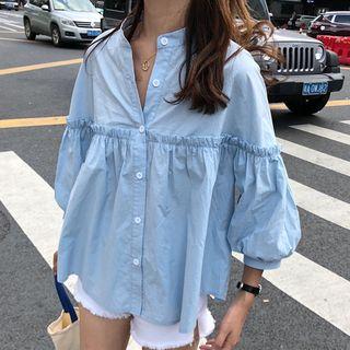 3/4-sleeve Blouse Blue - One Size