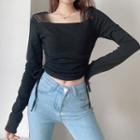 Square-neck Long-sleeve Top Gray - M