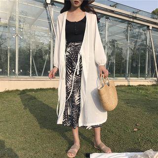 Tie-front Long Chiffon Jacket