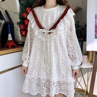 Lantern-sleeve Mini Lace Dress