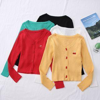 Cherry-embroidered Knit Cardigan