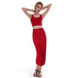 Set: U-neck Crop Tank Top + Midi Straight-fit Skirt