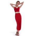 Set: U-neck Crop Tank Top + Midi Straight-fit Skirt