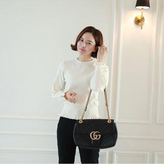 Frilled-detail Ribbed Knit Top