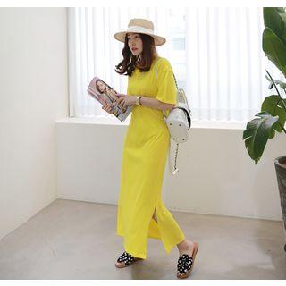 Slit-back Band-waist Maxi Dress
