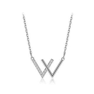 925 Sterling Silver Fashion Simple English Alphabet W Necklace With Cubic Zirconia Silver - One Size