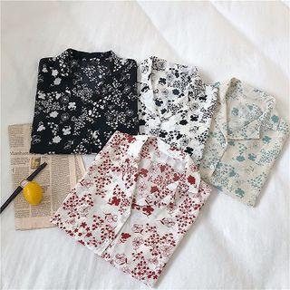 Single-breasted Floral Printed Chiffon Short-sleeve Blouse