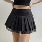 Low Rise Striped Lace-panel Mini Pleated Skirt