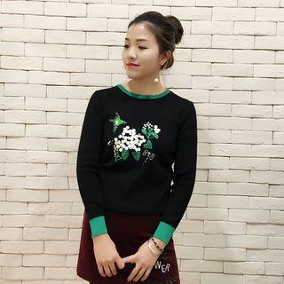 Flower Embroidered Tipped Sweater