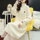 Mock-neck Heart Embroidered Sweater Dress