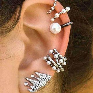Set Of 9 : Faux Pearl Alloy Earring (assorted Designs) 9 Pcs - Silver - One Size