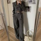 Asymmetric Cropped Blazer / High-waist Wide-leg Pants