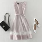 Sleeveless Print Mesh Panel A-line Dress