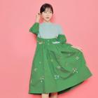 Mandarin-collar Embroidered A-line Shirtdress