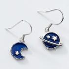 925 Sterling Silver Non-matching Planet & Moon Hook Earring