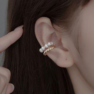 Faux Pearl Sterling Silver Layered Cuff Earring