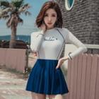 Long-sleeve Two Tone Swim Dress
