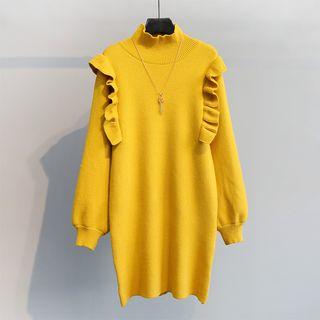 Mock Neck Ruffle Knit Dress