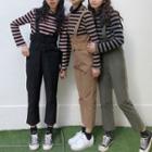 Striped Turtleneck Long Sleeve T-shirt / Cropped Pinafore Jumpsuit