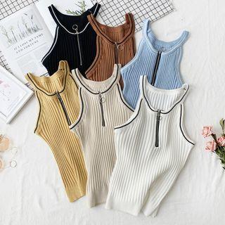 Halter Zip Placket Knit Top