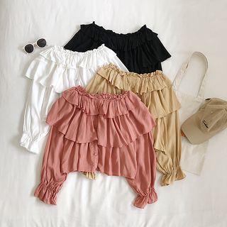 Frilled Trim Ruffle Off-shoulder Chiffon Top